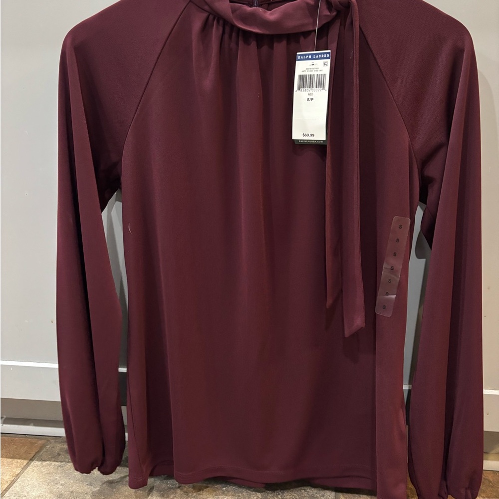 Lauren Ralph Lauren Red Blouse with High Neckline and Long Sleeves
